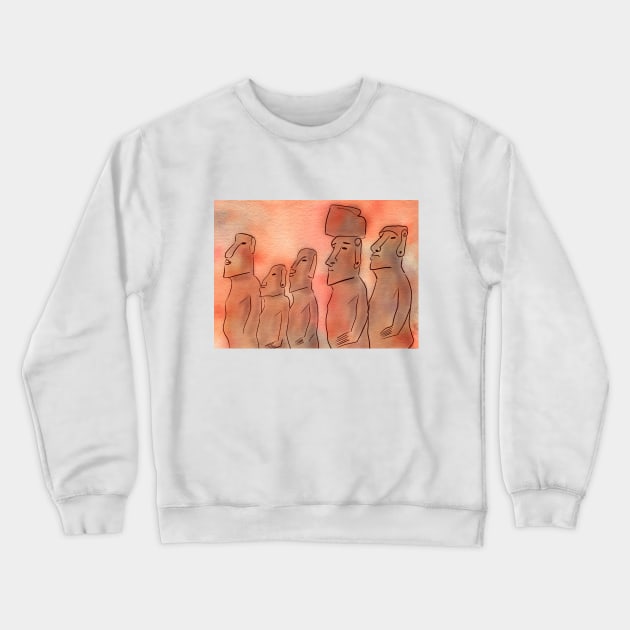 Moai statues watercolor Crewneck Sweatshirt by Aidi Riera